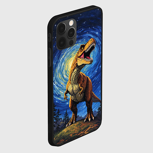 Чехол iPhone 12 Pro Max Тираннозавр Рекс - звездная ночь / 3D-Черный – фото 2
