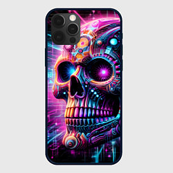 Чехол для iPhone 12 Pro Max Neon cyber skull, цвет: 3D-черный