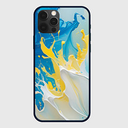 Чехол для iPhone 12 Pro Max Масляные краски, брызги, желтые белые синие цвета, цвет: 3D-черный