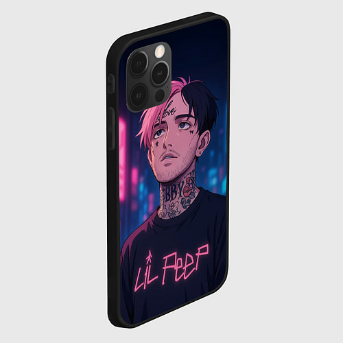 Чехол iPhone 12 Pro Max LiL Peep - Неоновый аниме арт / 3D-Черный – фото 2