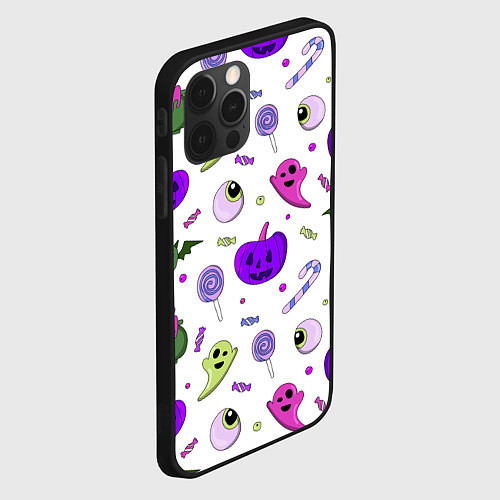 Чехол iPhone 12 Pro Max Halloween purple pumpkin pattern / 3D-Черный – фото 2