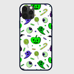 Чехол для iPhone 12 Pro Max Halloween light green pumpkin ghost pattern, цвет: 3D-черный