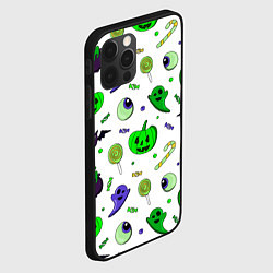 Чехол для iPhone 12 Pro Max Halloween light green pumpkin ghost pattern, цвет: 3D-черный — фото 2