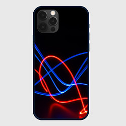 Чехол для iPhone 12 Pro Max Красно синие неоновые линии на черном фоне, цвет: 3D-черный