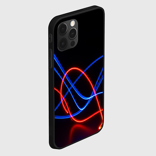 Чехол iPhone 12 Pro Max Красно синие неоновые линии на черном фоне / 3D-Черный – фото 2