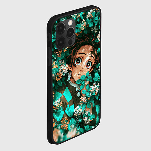 Чехол iPhone 12 Pro Max Танджиро Demon slayer в цветах / 3D-Черный – фото 2