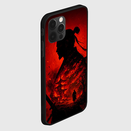 Чехол iPhone 12 Pro Max Ghost of Tsushima - двойная экспозиция самурая / 3D-Черный – фото 2