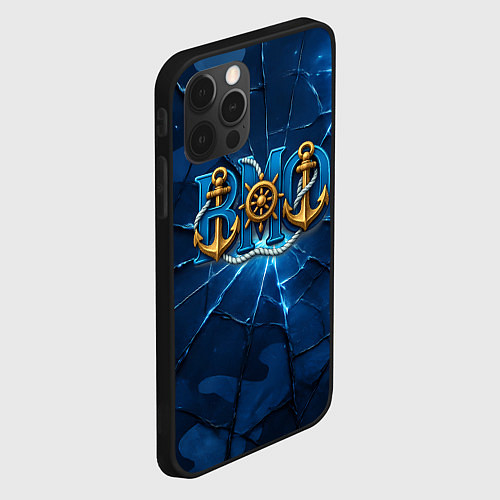 Чехол iPhone 12 Pro Max ВМФ якорь и штурвал / 3D-Черный – фото 2