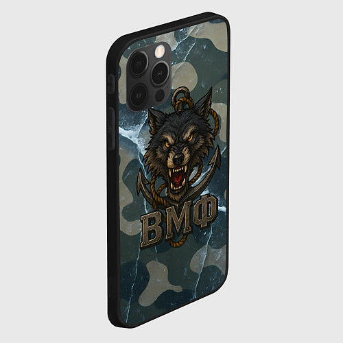 Чехол iPhone 12 Pro Max ВМФ волк на камуфляже / 3D-Черный – фото 2