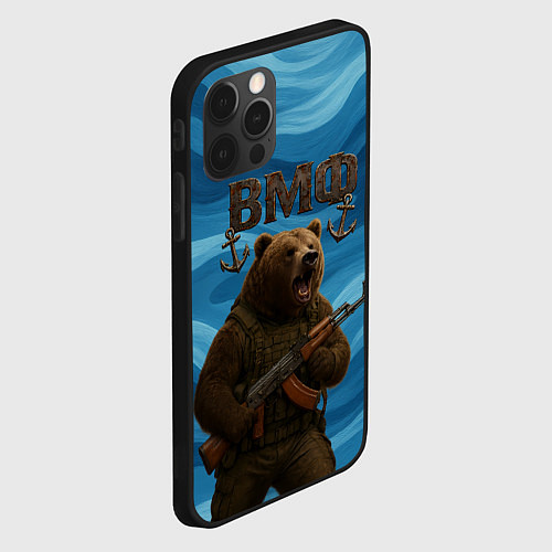 Чехол iPhone 12 Pro Max ВМФ Медведь с АК-47 / 3D-Черный – фото 2