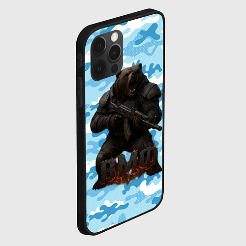 Чехол iPhone 12 Pro Max ВМФ злой медведь с автоматом / 3D-Черный – фото 2