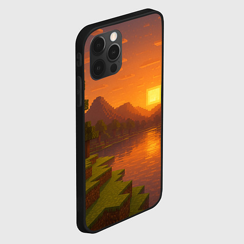 Чехол iPhone 12 Pro Max Закат - Minecraft / 3D-Черный – фото 2
