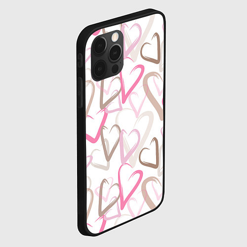 Чехол iPhone 12 Pro Max Розовые сердца / 3D-Черный – фото 2
