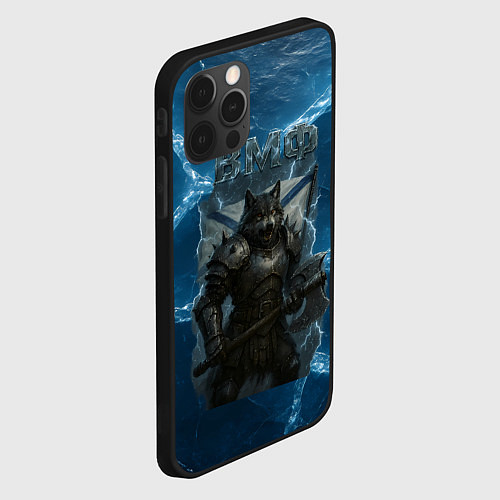 Чехол iPhone 12 Pro Max ВМФ Волк на фоне льда / 3D-Черный – фото 2