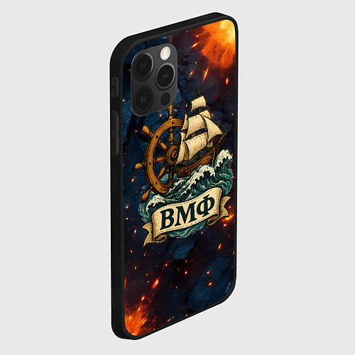 Чехол iPhone 12 Pro Max ВМФ корабль и штурвал / 3D-Черный – фото 2