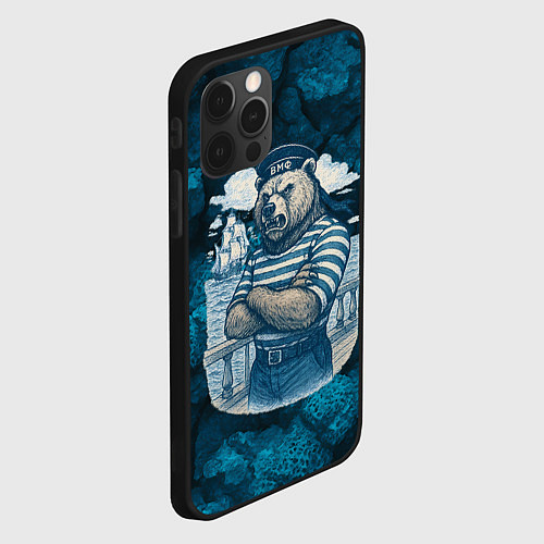 Чехол iPhone 12 Pro Max Медведь ВМФ в тельняшке / 3D-Черный – фото 2