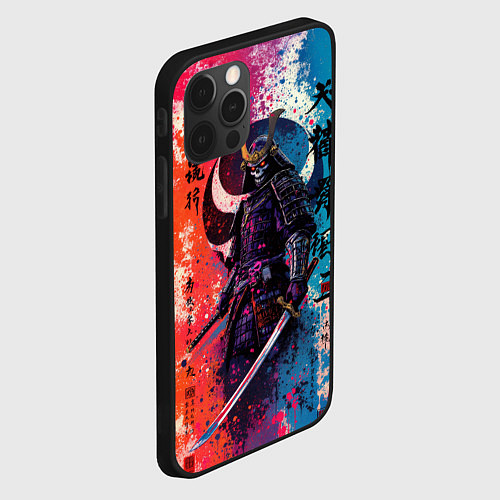 Чехол iPhone 12 Pro Max Призрачный самурай - краски / 3D-Черный – фото 2