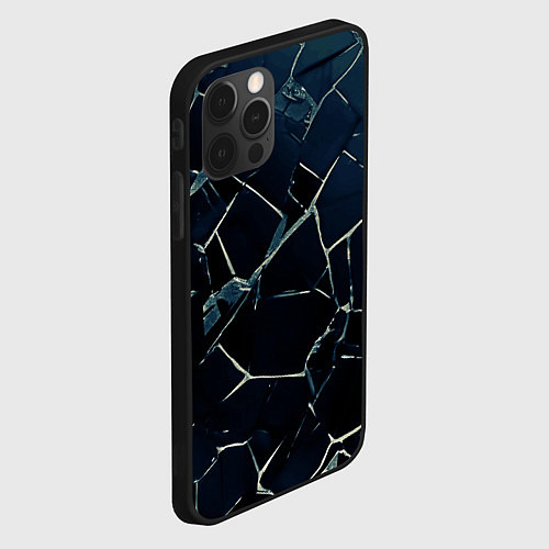 Чехол iPhone 12 Pro Max Тёмный чёрно-синий битые плиты / 3D-Черный – фото 2
