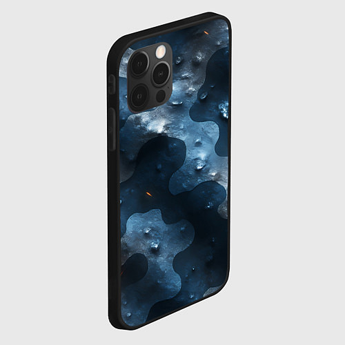 Чехол iPhone 12 Pro Max Синий камуфляж с каплями / 3D-Черный – фото 2