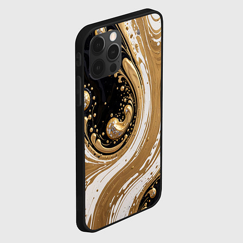 Чехол iPhone 12 Pro Max Черный агат и жидкое золото / 3D-Черный – фото 2