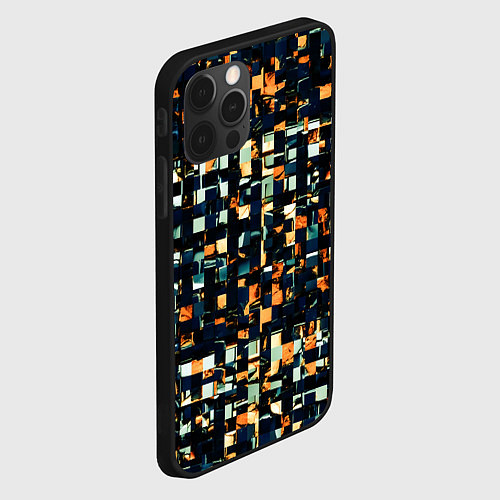 Чехол iPhone 12 Pro Max Тёмный синий с оранжевым кубики абстракция / 3D-Черный – фото 2