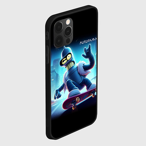 Чехол iPhone 12 Pro Max Bender is a skateboarder in neon street - ai art / 3D-Черный – фото 2