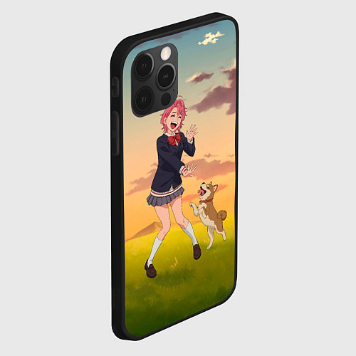 Чехол iPhone 12 Pro Max Сиратори Айра играет с песиком - Дандадан / 3D-Черный – фото 2