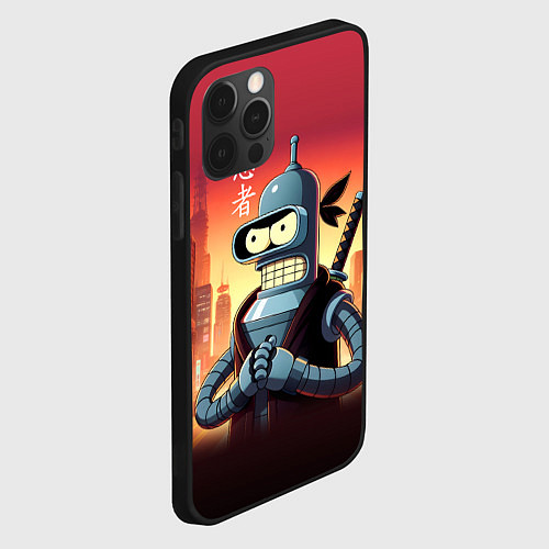 Чехол iPhone 12 Pro Max Крутой ниндзя Бендер в ночном городе / 3D-Черный – фото 2