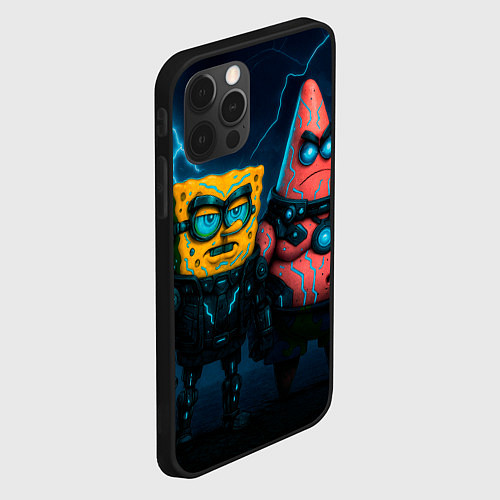 Чехол iPhone 12 Pro Max Спанч Боб и Патрик киберпанк / 3D-Черный – фото 2