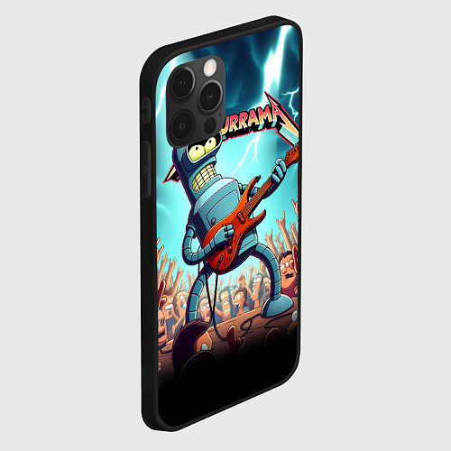 Чехол iPhone 12 Pro Max Бендер рок гитарист - группа Футурама / 3D-Черный – фото 2