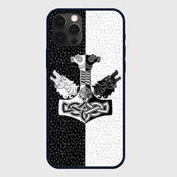 Чехол для iPhone 12 Pro Max Волки воины и знак молот тора в рунах, цвет: 3D-черный