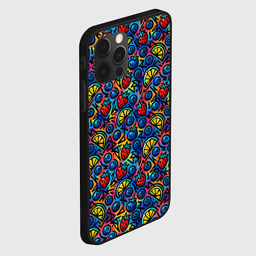 Чехол iPhone 12 Pro Max Тропические ягоды и фрукты паттерн / 3D-Черный – фото 2