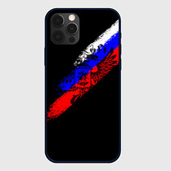 Чехол iPhone 12 Pro Max Герб на фоне цветов флага на чёрном фоне