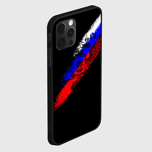 Чехол iPhone 12 Pro Max Герб на фоне цветов флага на чёрном фоне / 3D-Черный – фото 2