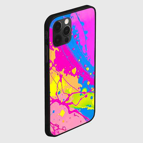 Чехол iPhone 12 Pro Max Яркая абстракция из розовых и голубых красок / 3D-Черный – фото 2