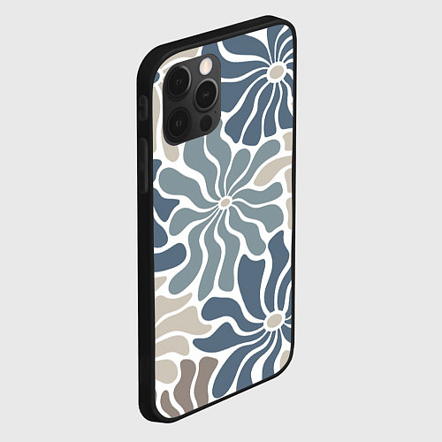 Чехол iPhone 12 Pro Max Цветы blue and beige pattern / 3D-Черный – фото 2
