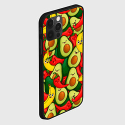 Чехол для iPhone 12 Pro Max Авокадо, бананы, перцы чили улыбаются - паттерн фр, цвет: 3D-черный — фото 2