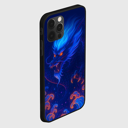 Чехол iPhone 12 Pro Max Неоновый космический дракон - нейроарт / 3D-Черный – фото 2