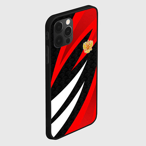 Чехол iPhone 12 Pro Max Россия - красный спорт / 3D-Черный – фото 2