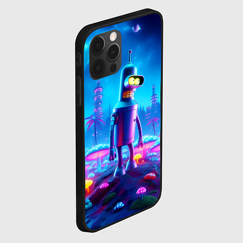 Чехол iPhone 12 Pro Max Бендер на сказочной неоновой грибной планете - ней / 3D-Черный – фото 2