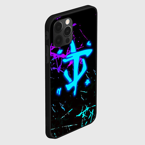 Чехол iPhone 12 Pro Max Doom неоновые штрихи / 3D-Черный – фото 2
