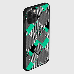 Чехол для iPhone 12 Pro Max Черно бирюзовая абстрактная геометрия пэчворк, цвет: 3D-черный — фото 2