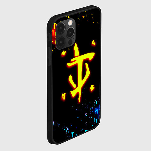 Чехол iPhone 12 Pro Max Doom огненные символы / 3D-Черный – фото 2