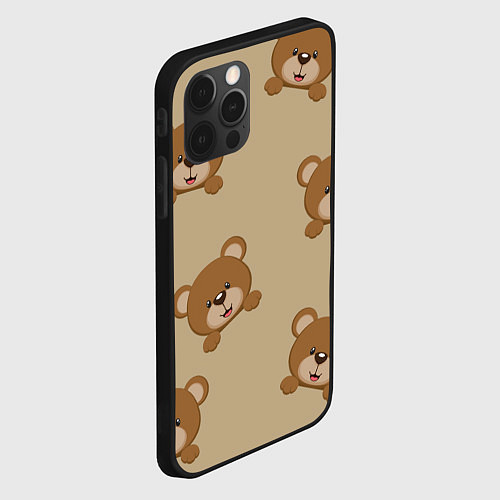 Чехол iPhone 12 Pro Max Медвежьи мордашки на бежевом / 3D-Черный – фото 2