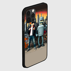 Чехол для iPhone 12 Pro Max Фрай и Бендер на фоне стены с граффити, цвет: 3D-черный — фото 2