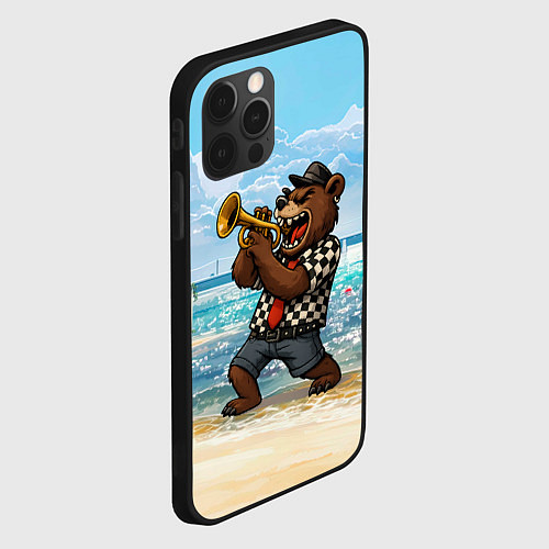 Чехол iPhone 12 Pro Max Медведь играет ска на пляже / 3D-Черный – фото 2