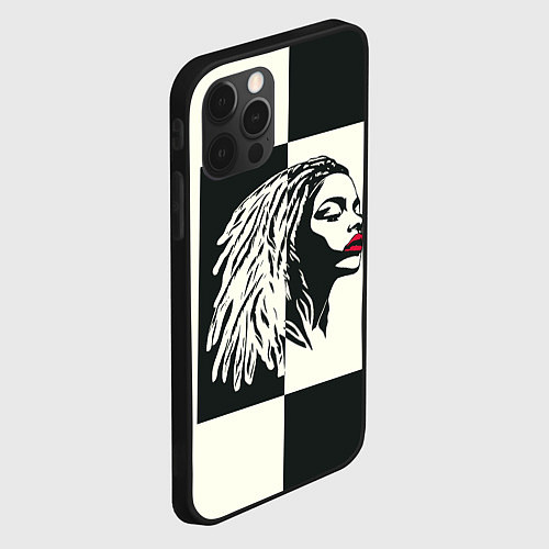 Чехол iPhone 12 Pro Max Девушка с дредами на темно-зеленом / 3D-Черный – фото 2