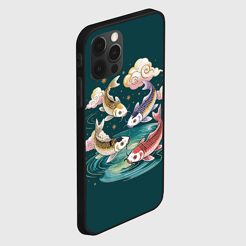 Чехол iPhone 12 Pro Max Рыбы в облаках над прудом / 3D-Черный – фото 2