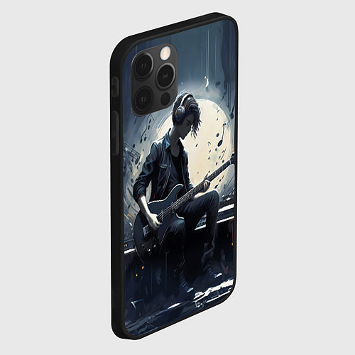 Чехол iPhone 12 Pro Max Играющий на гитаре в свете Луны музыкант / 3D-Черный – фото 2