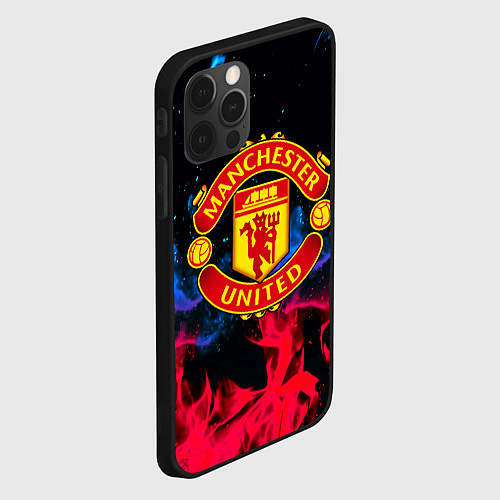 Чехол iPhone 12 Pro Max Манчестер Юнайтед неоновый огонь / 3D-Черный – фото 2